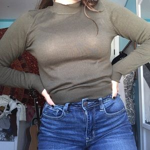Forever 21 Mock Neck Olive Sweater